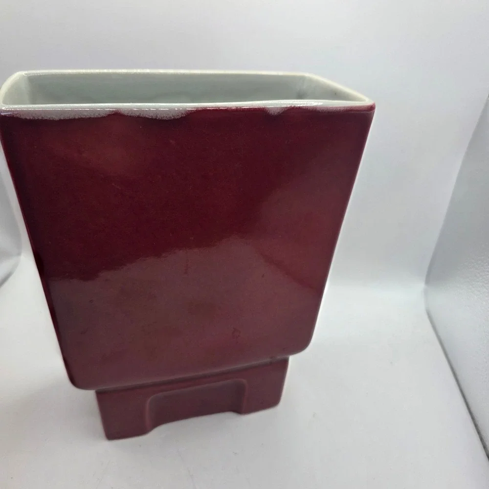 Vintage Red Wing Pottery B2001 Maroon Burgundy Floral Vase Planter MCM USA